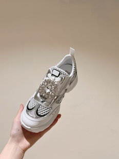 顶版2025新款RV走秀款老爹鞋女水钻网面透气厚底增高休闲运动鞋