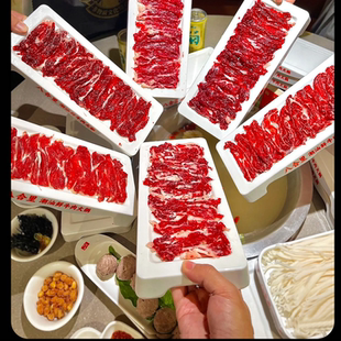 火锅店牛肉盘密胺商用潮汕牛肉火锅鲜切牛肉展示盘长方形涮肉摆盘