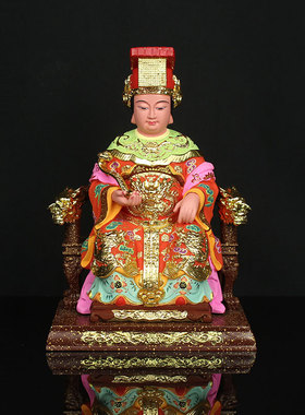 2025木雕妈祖贴真金箔彩绘神像摆件天妃天后天上圣母娘妈雕像凤冠