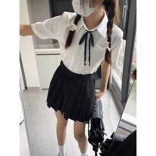 百搭jk衬衫短袖日系学院风风琴褶校服学生校服衬衣大码基础款白色