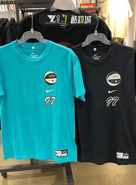 nike耐克男女夏季款篮球印花圆领宽松纯棉短袖T恤FV8395-345-010