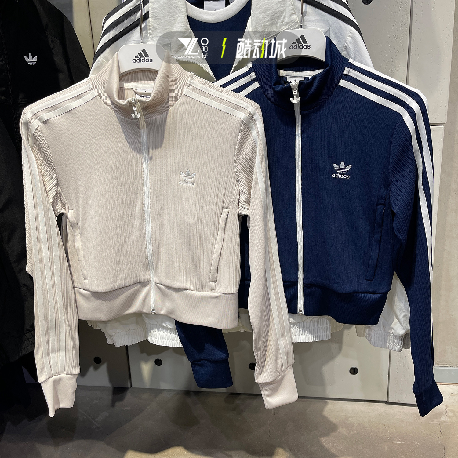 专柜正品Adidas女子休闲条纹夹克