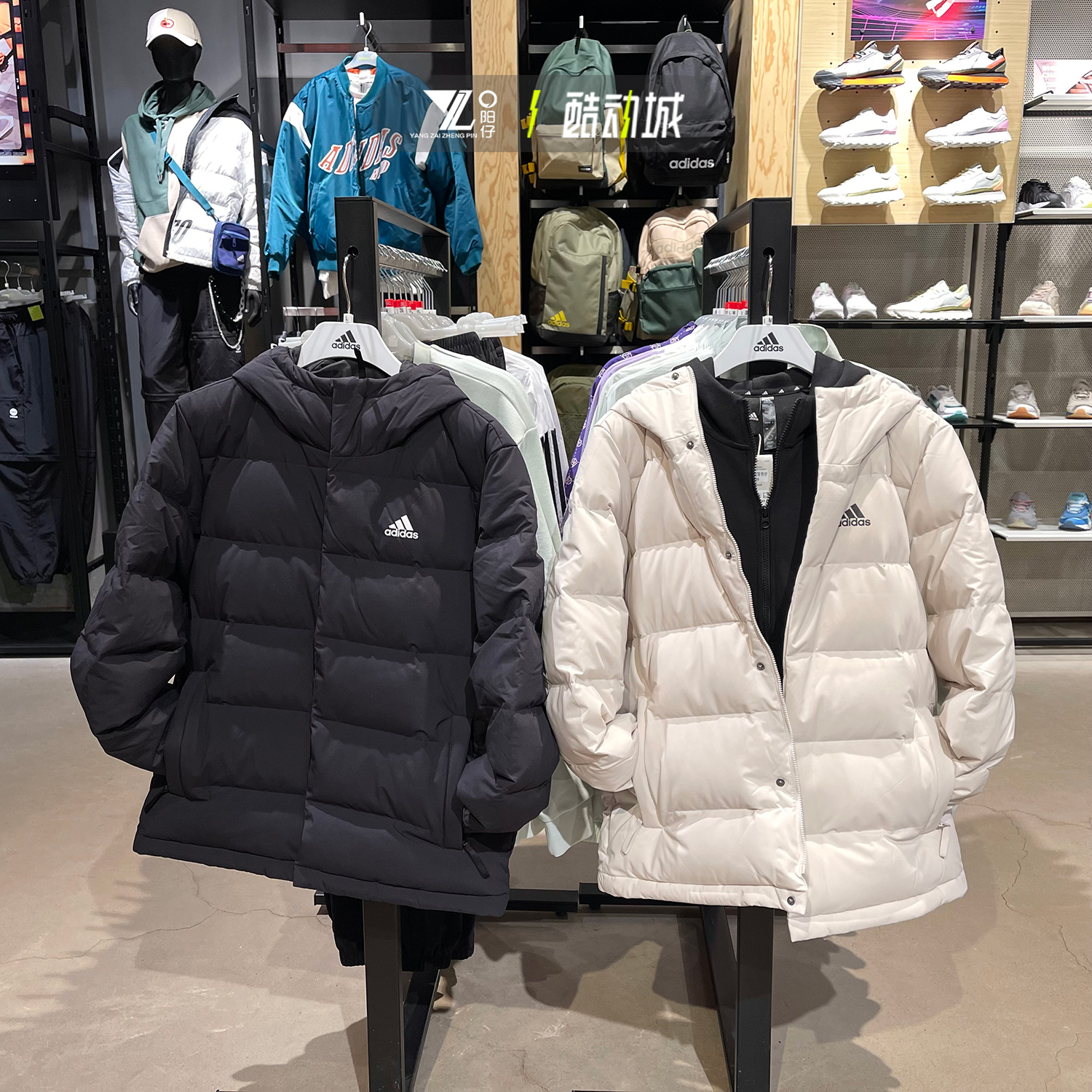 Adidas保暖连帽短款男子羽绒服