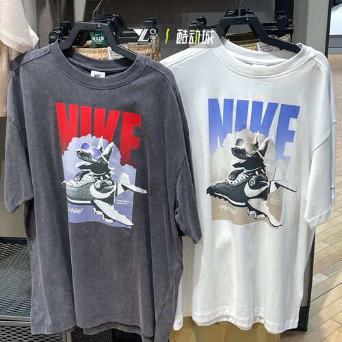 耐克女子复古做旧棉质宽松短袖T