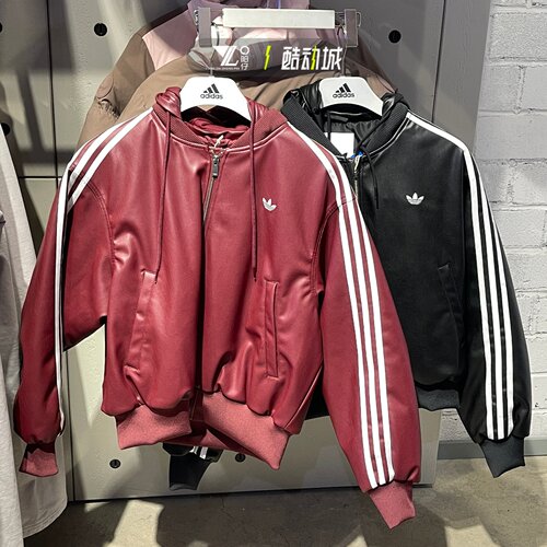 adidas三叶草女连帽保暖棉服