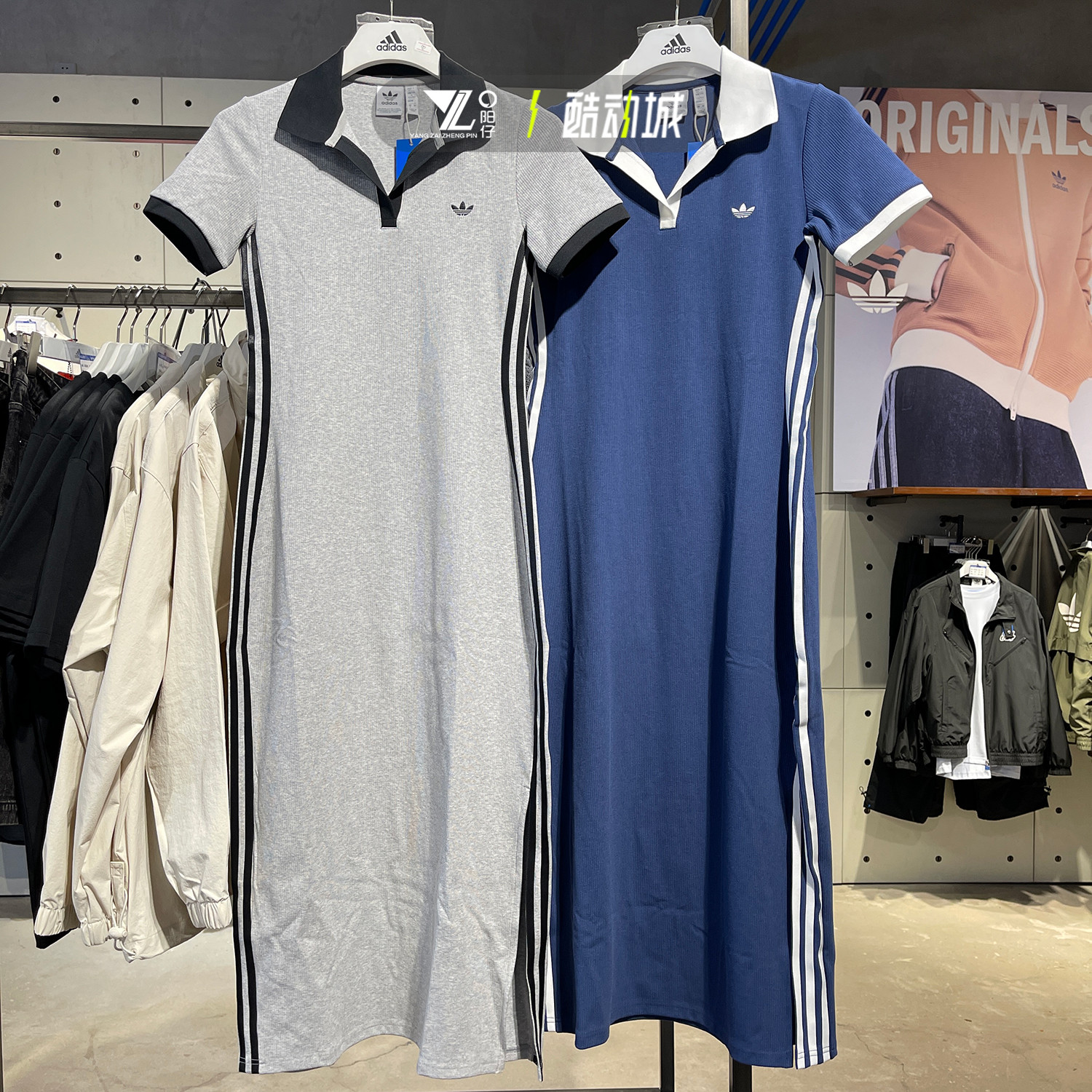 专柜正品Adidas女子三条纹连衣裙