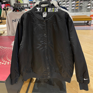 nike耐克女子25年新款 010 缎面棉服棒球服黑色简约夹克外套HJ0972