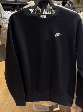 nike耐克男子针织毛圈经典刺绣小标黑色套头衫圆领卫衣FN3889-010