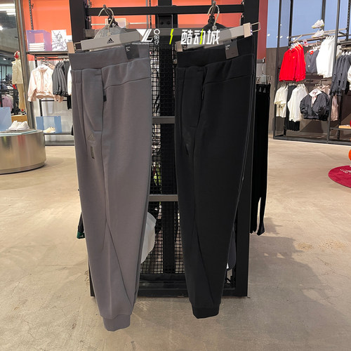 阿迪达斯男运动加绒卫裤收口长裤