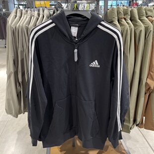 Adidas阿迪达斯男女经典款三条纹开学季黑色连帽夹克外套GK9032