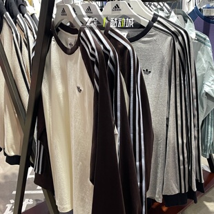 adidas三叶草三条杠长袖T恤男女情侣款复古休闲上衣HZ3829 KV4703