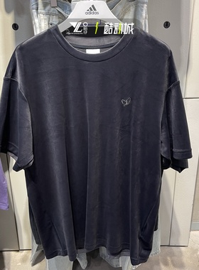 正品Adidas阿迪达斯男子苏翊鸣共创系列黑色天鹅绒短袖T恤KH3923