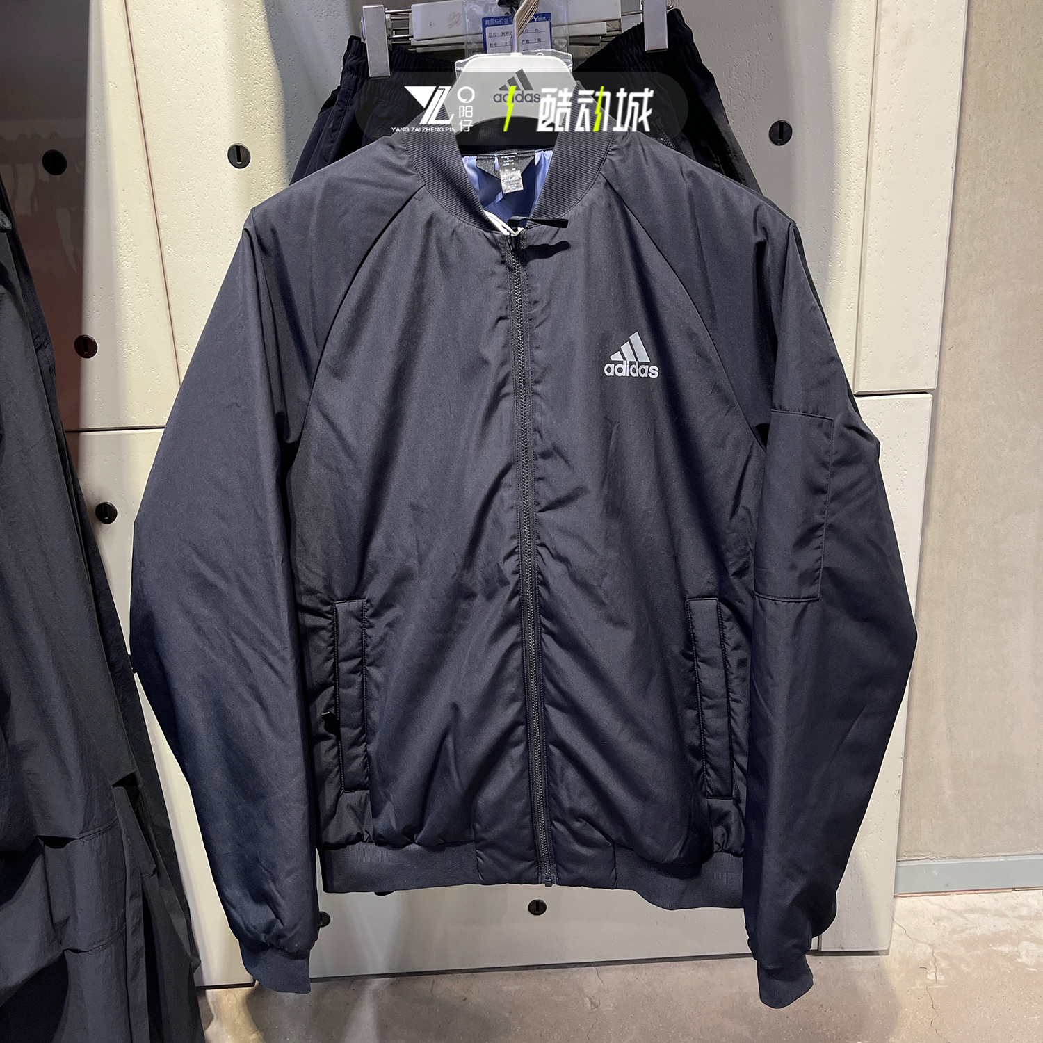 正品Adidas阿迪达斯男子春季新款黑色梭织飞行夹克棉服外套JN4855