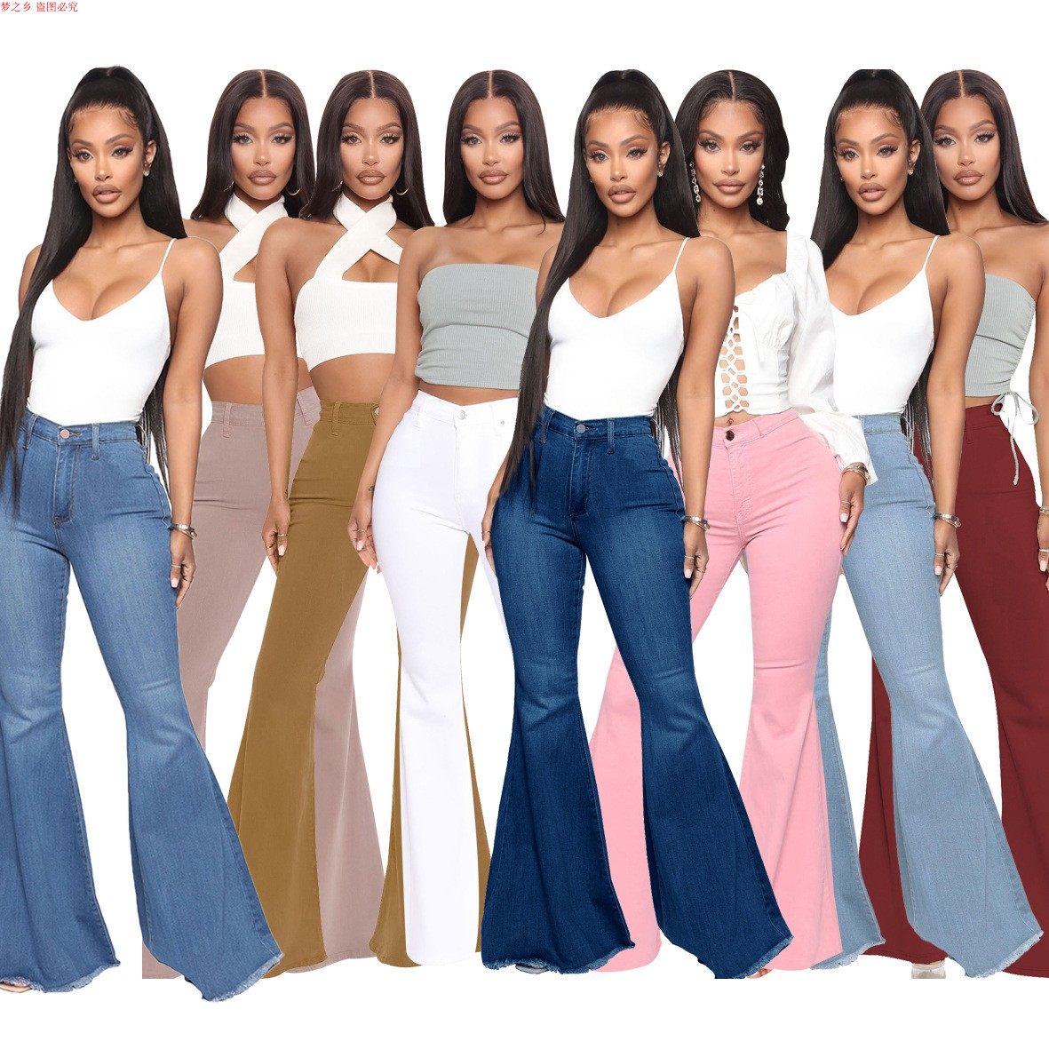 2023 New women's high-waisted large size flared jeans喇 - 实物图
