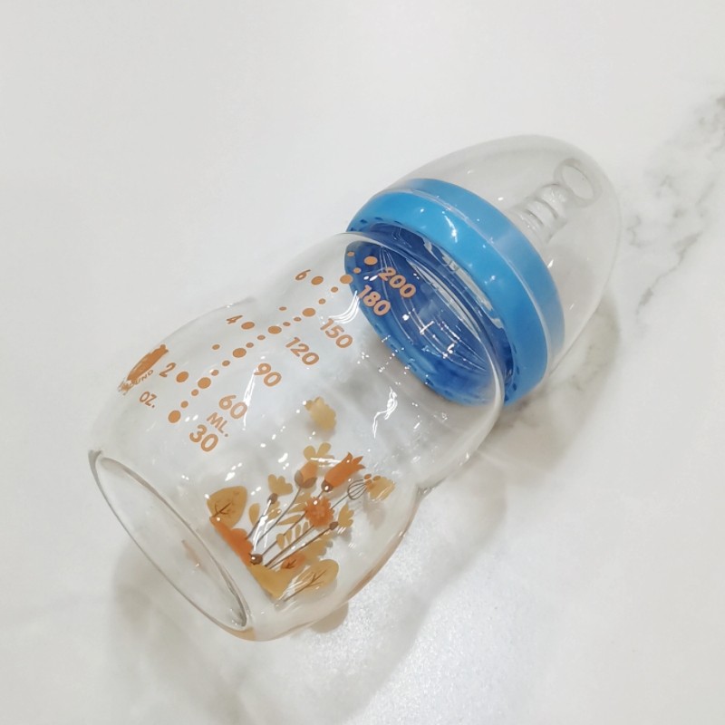 婴儿新生儿宽口径200ml葫芦型高硼硅玻璃奶瓶耐高温防胀气防呛奶