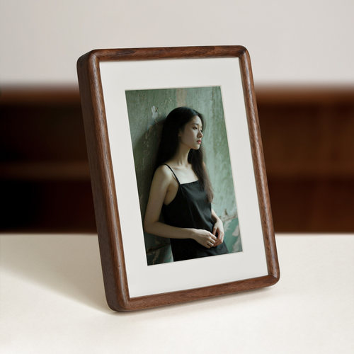 黑胡桃木榫卯相框摆台洗照片做成6 7 8 10寸樱桃柚木圆角画框定制