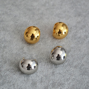 韩剧宋慧乔同款光面球形冷淡风黄铜镀金925银针耳环耳钉法式耳饰