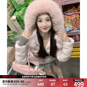 NIMO WANG 90白鸭绒羽绒服女冬季连帽短款修身收腰显瘦羽绒服外套