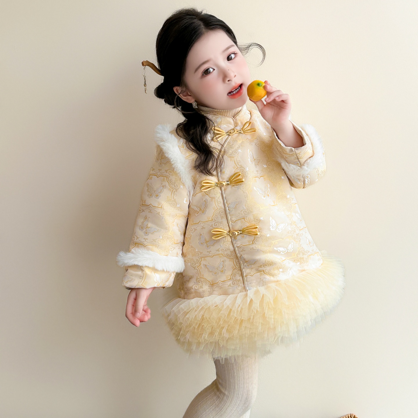 女童唐装连衣裙2025新款秋冬季中国风洋气宝宝加厚旗袍拜年服裙子