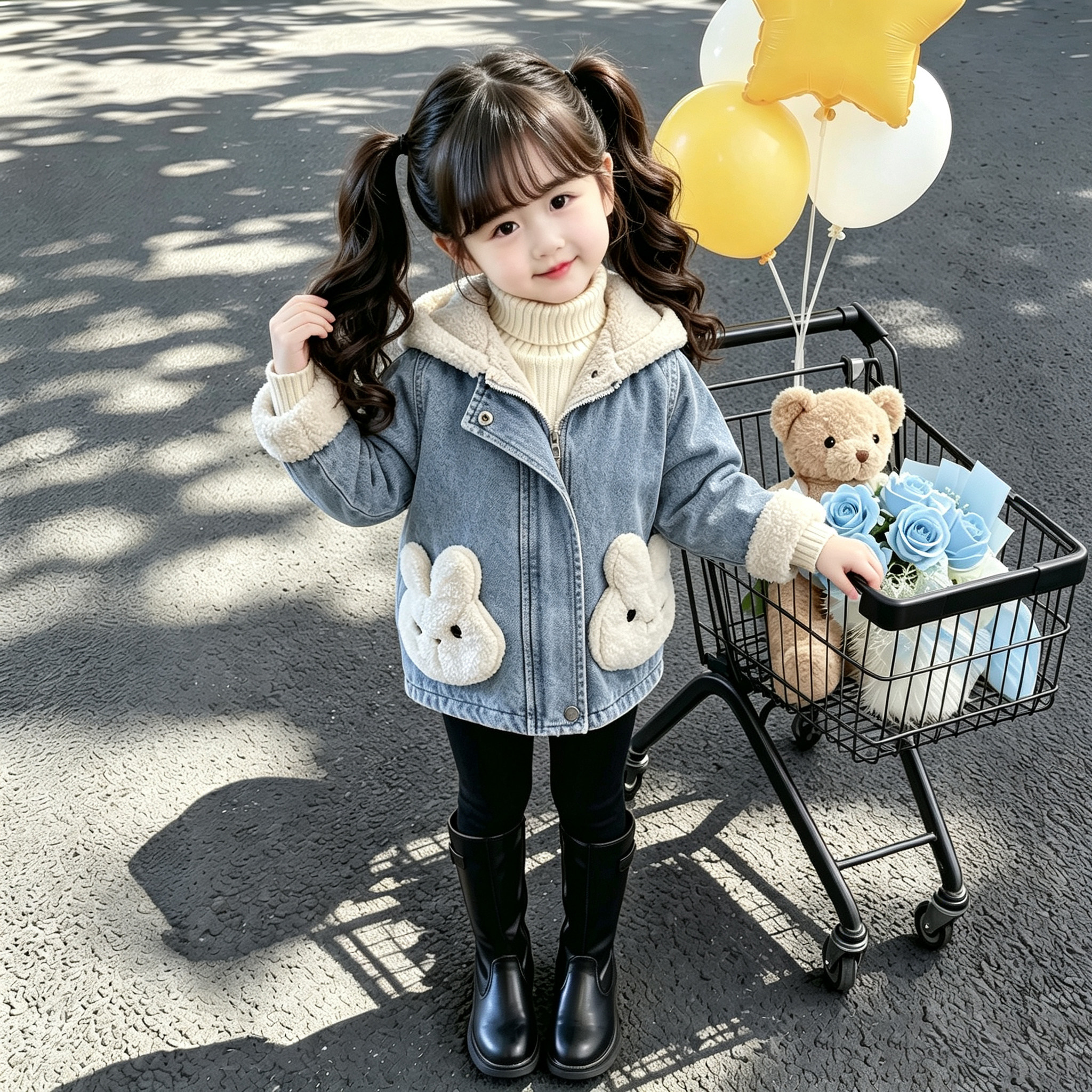 女童加绒连帽牛仔外套2026冬季新款宝宝加厚保暖棉衣小女孩棉袄潮