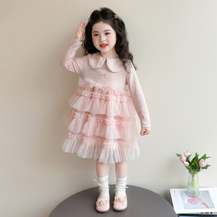 女童连衣裙春季2026新款女孩甜美韩系娃娃领公主裙儿童网纱蛋糕裙