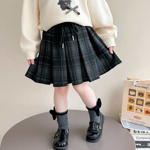 女童半身裙百褶裙春秋款儿童裙子洋气女孩半身格子裙短裙秋季童装