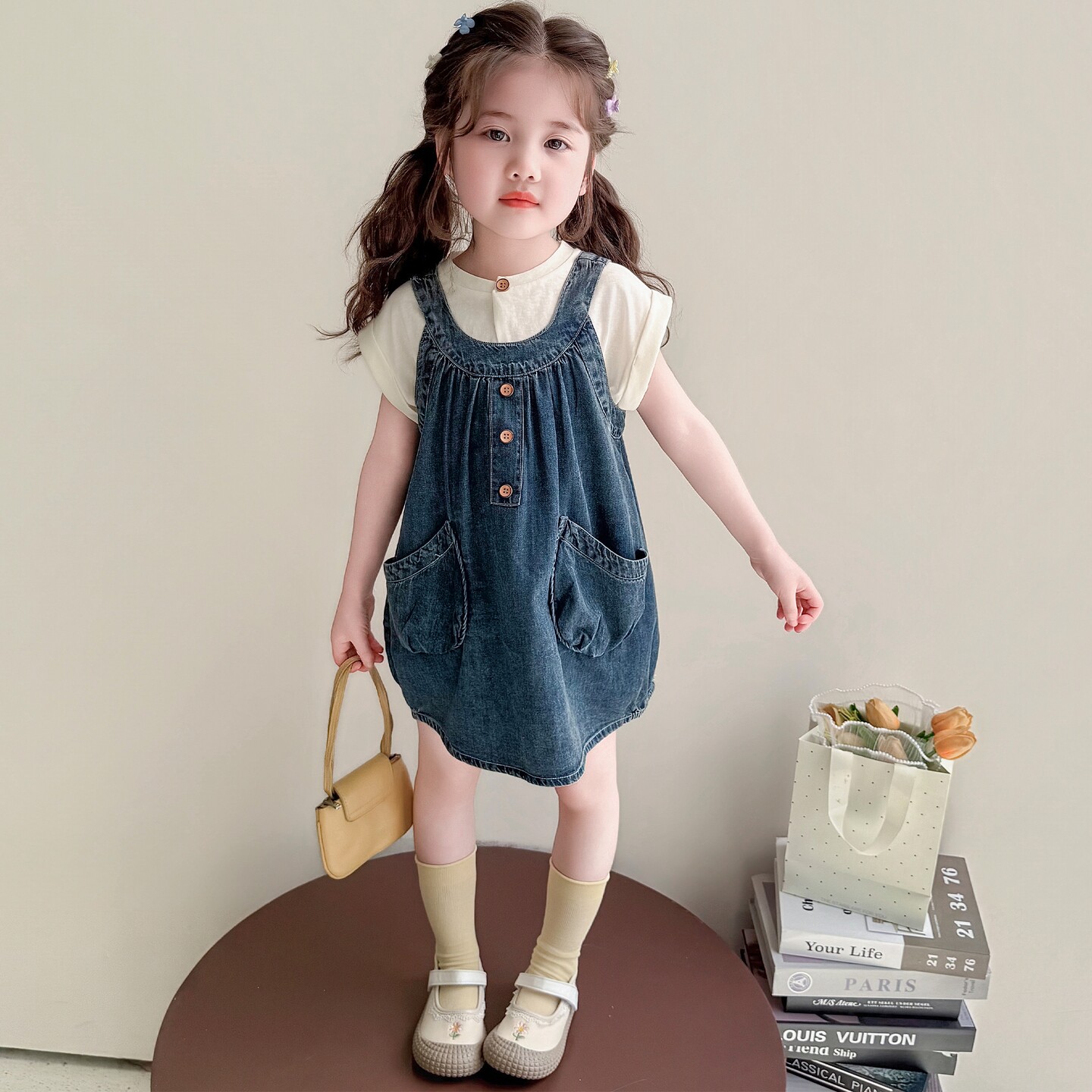 女童夏装裙子套装2026新款女宝宝牛仔背带裙两件套儿童夏季连衣裙