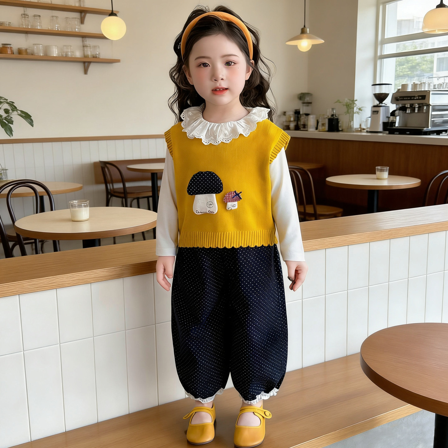 女童毛衣马甲套装春季2026新款儿童花边阔腿裤三件套宝宝春秋衣服