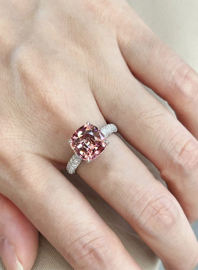 鑫葆康珠宝新款925银帕帕拉恰8*8mm女神粉花苞温柔款戒指环直播款