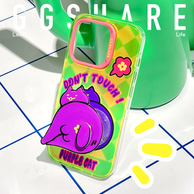 原创紫色猫iphone15promax手机壳适用苹果14可爱小众新款13双层磨砂12小清新手机套镭射高级感女孩手机保护套