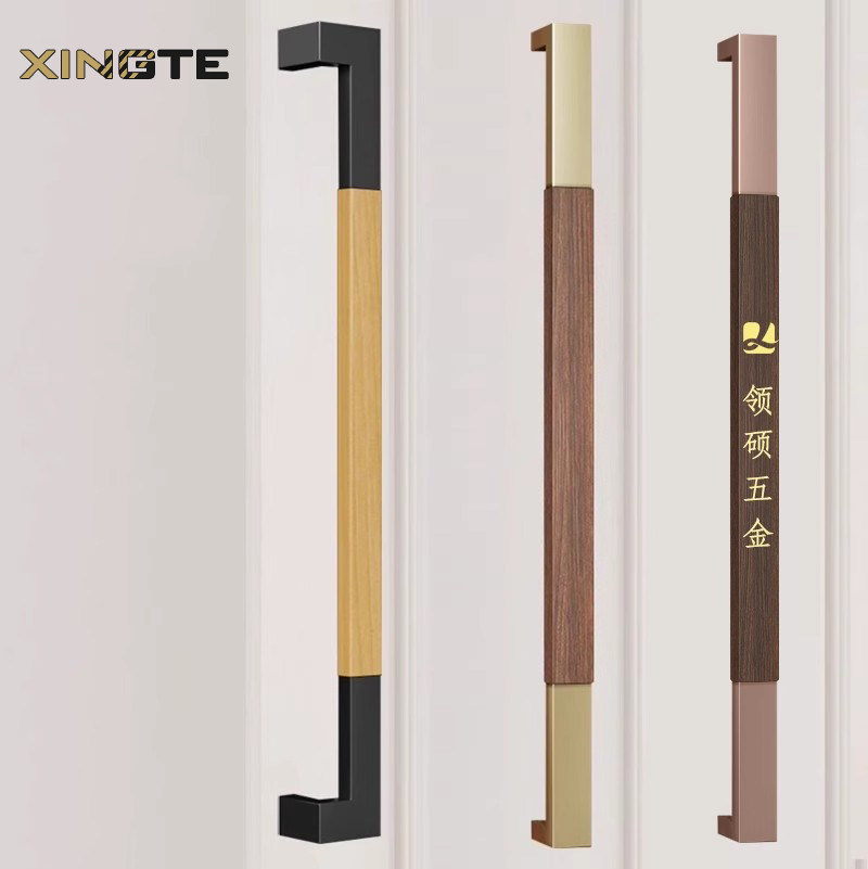 中式大门把手玻璃门拉手实木雕刻LOGO门拉手有框门不锈钢把手定制