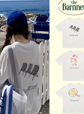 韩国小众潮牌the Barnnet八奶短袖涂鸦印花圆领宽松半袖T恤情侣款