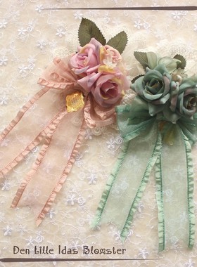 【idas】-蝶与花-lolita手作 缎带蕾丝花团花丸胸针两用边夹别针