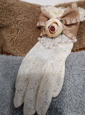 lolita原创花嫁节日婚礼仪茶会开车蕾丝蝴蝶结优雅CP旅拍茶花手套