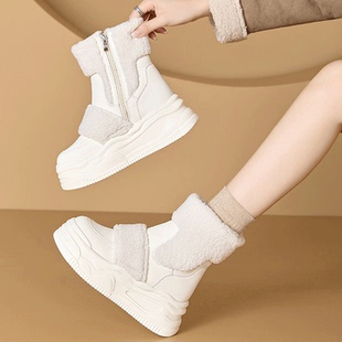 毛绒雪地靴女冬季 加绒加厚保暖松糕厚底短靴防滑内增高帮侧拉链靴
