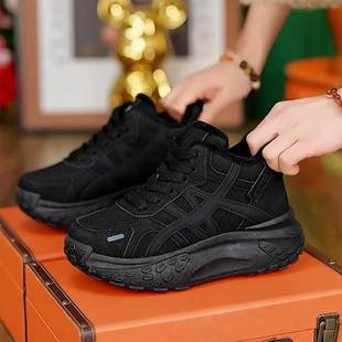 厚底防滑增高黑色百搭休闲运动棉鞋 新款 女2025冬季 加绒保暖老爹鞋