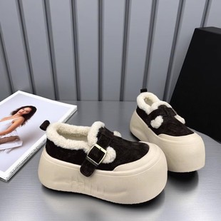 加绒加厚雪地靴女冬季 厚底增高松糕底平底轻便小个子百搭保暖棉靴