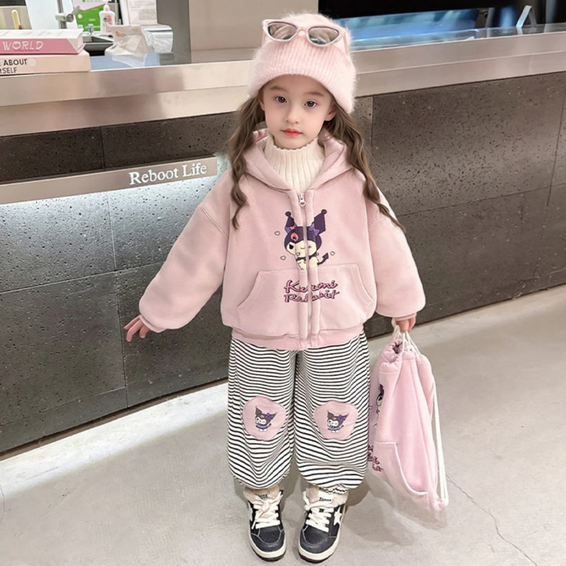 儿童秋冬季加绒加厚卫衣套装