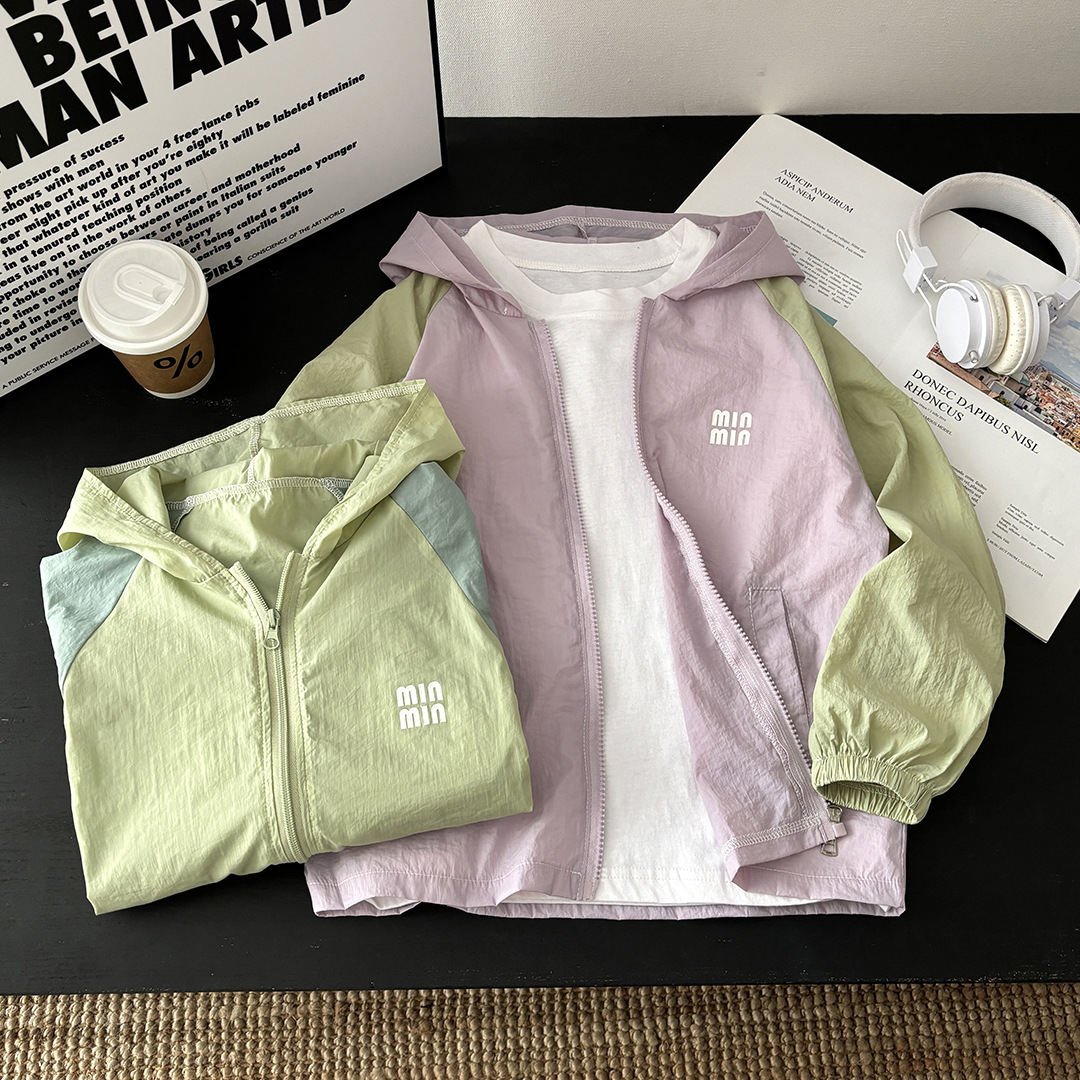 儿童防晒服夏季薄款 男童轻薄透气运动撞色外套 女宝宝拉链皮肤衣