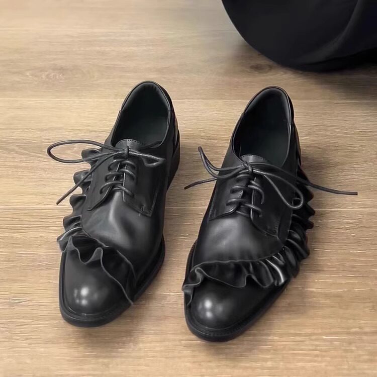 巨舒服百搭款软鞋~设计师花边系带小皮鞋女春纯皮单鞋(不含税)
