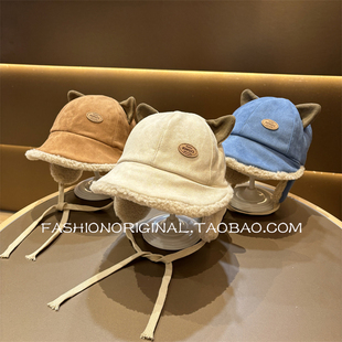 婴儿帽子冬季韩版男宝宝加绒护耳帽秋冬男孩保暖帽小童带檐雷锋帽