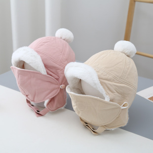宝宝帽子秋冬季婴儿加绒雷锋帽男女儿童保暖护耳帽小童口罩一体帽