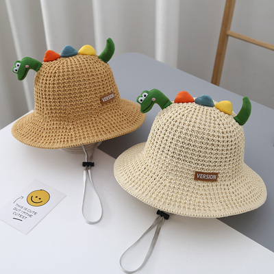 女童渔夫帽婴儿草帽恐龙海边