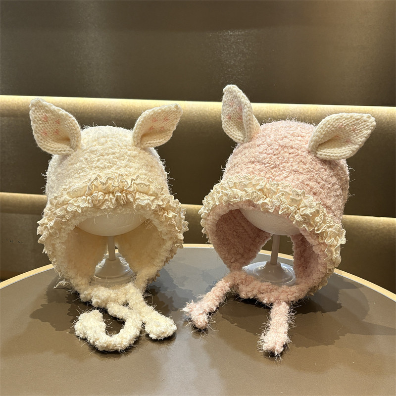 宝宝帽子冬季女孩保暖护耳帽花边兔耳针织帽秋冬加厚婴儿童毛线帽,童装/婴儿装/亲子装,帽子,淘宝优惠券,粉丝福利购,淘宝优惠卷