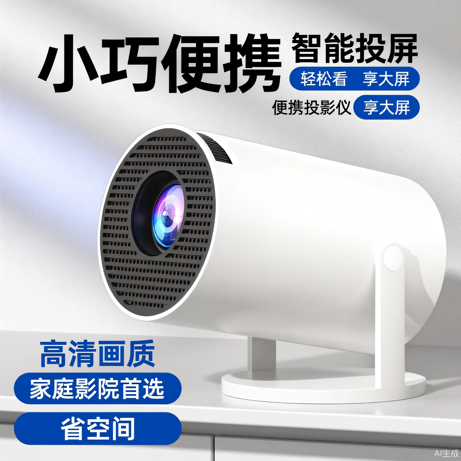 2026新款4K高清投影仪家用超高清无需幕布客厅卧室智能家庭影院mini小型便携宿舍学生手机投屏墙WIFI投影机