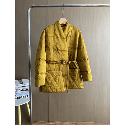 新中式V领系带收腰鹅绒服女高端