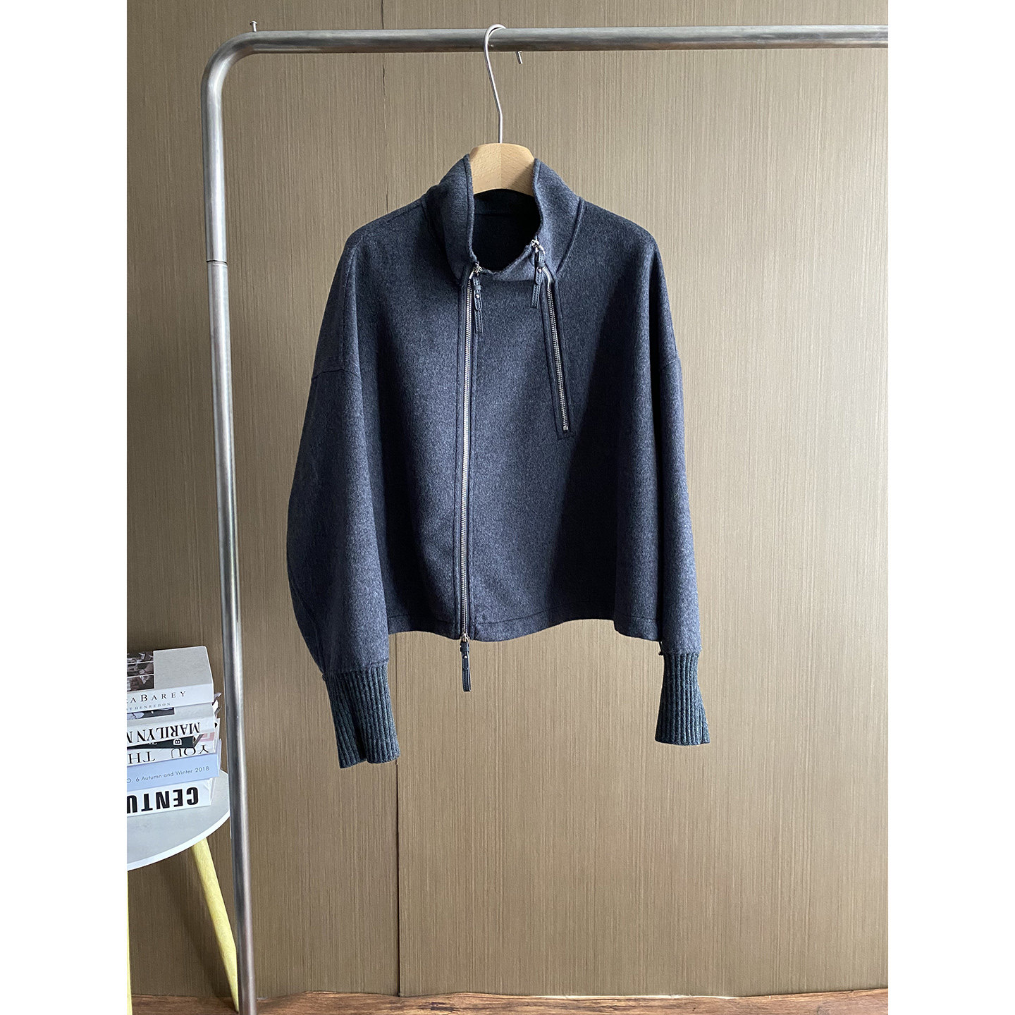 欧洲站设计感拉链针织袖短款毛呢外套女2025秋冬新款双面羊绒大衣,女装/女士精品,毛呢外套,淘宝优惠券,粉丝福利购,淘宝优惠卷