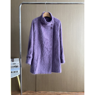 高端拉绒羊绒大衣女中长款2025秋冬新款小个子立领显瘦羊毛呢外套
