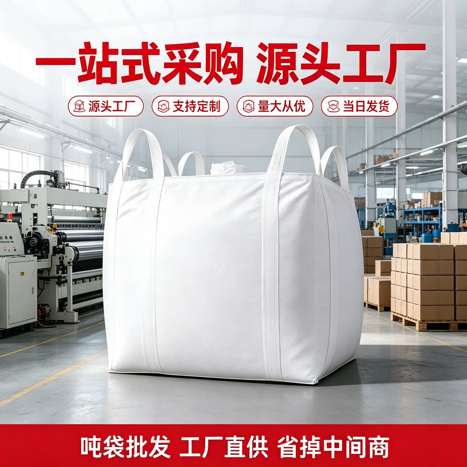全新PP吨包袋1吨耐磨2吨吨包加厚集装工业集装袋加固托底可定制