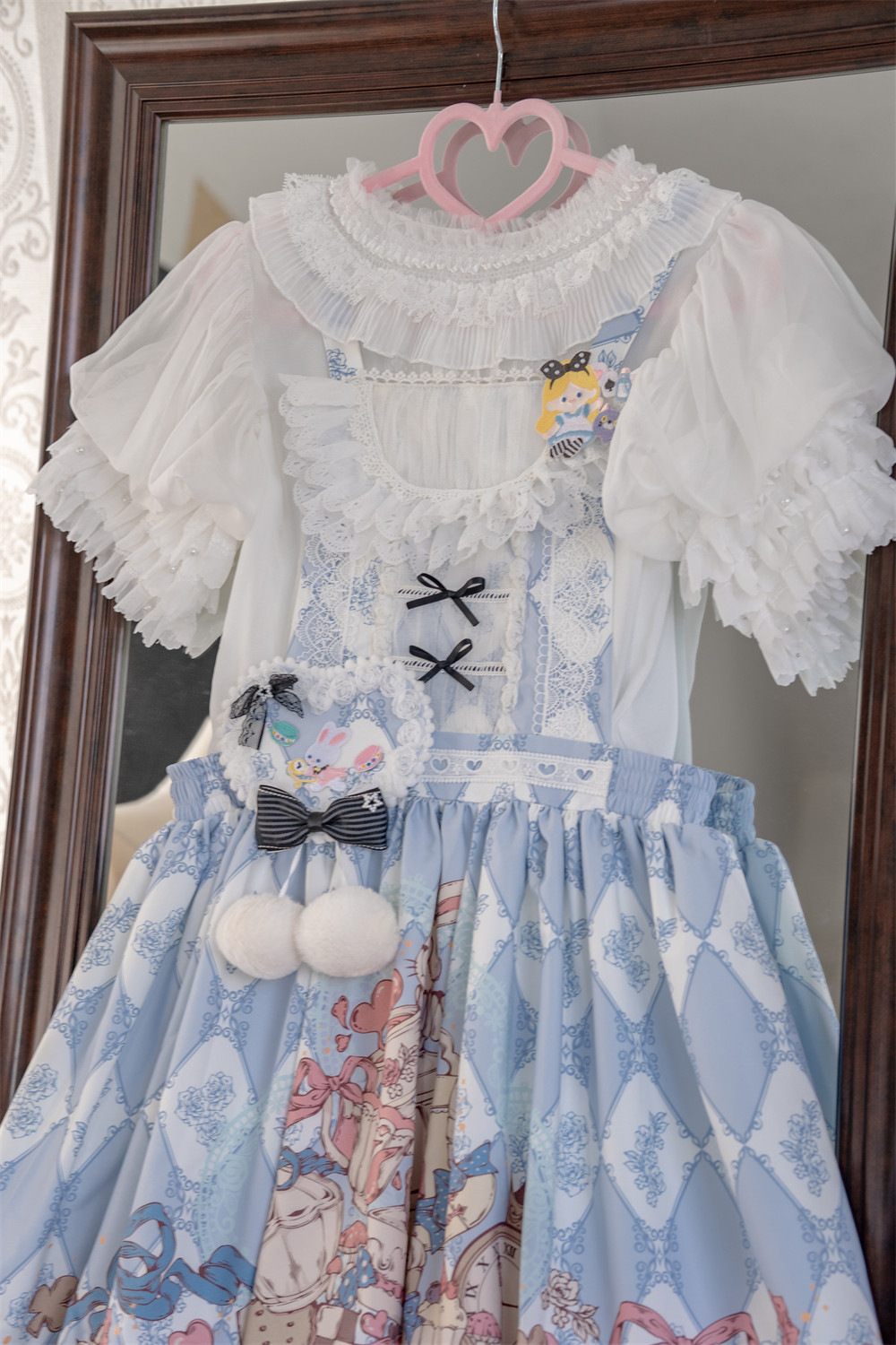 小鹿桃花酱原创印花时差爱丽丝JSK可爱吊带LOLITA 背带连衣裙现货